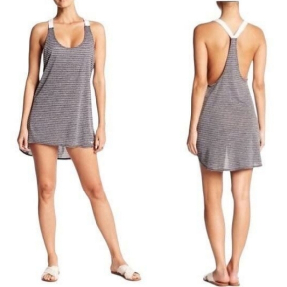 Nike Dresses & Skirts - Nike Gray White Striped High Low Sleeveless Tank Dress Swim Cover Up, Nwt Size L